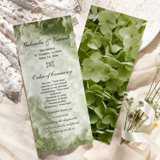 Green Annabelle Hydrangea Wedding Program Programme (Creator Uploaded)