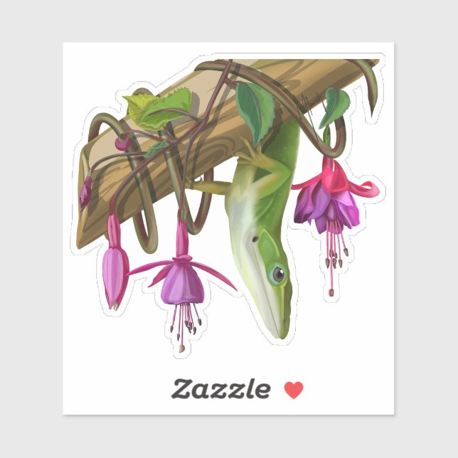 Green anole with Fuchsias  (Sheet)