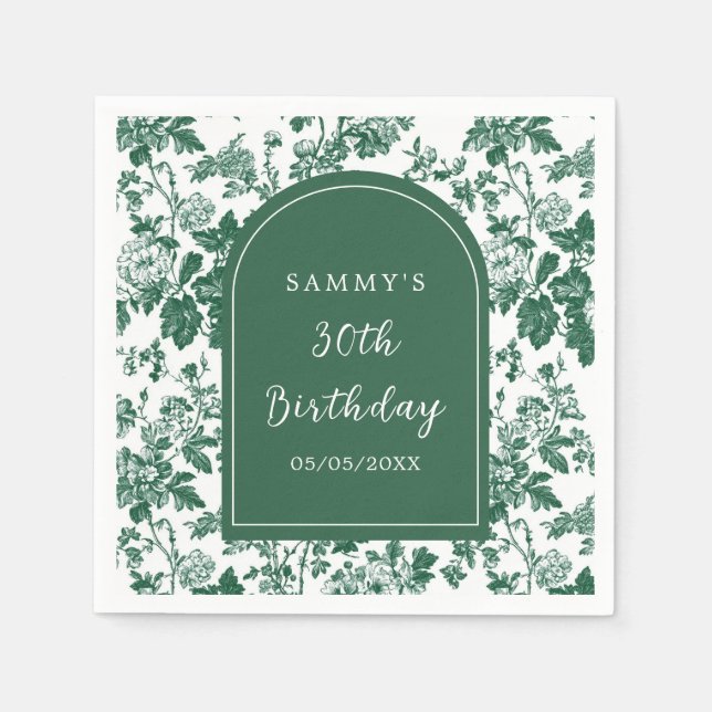 Green Antique Chinoiserie Birthday Party Napkin (Front)