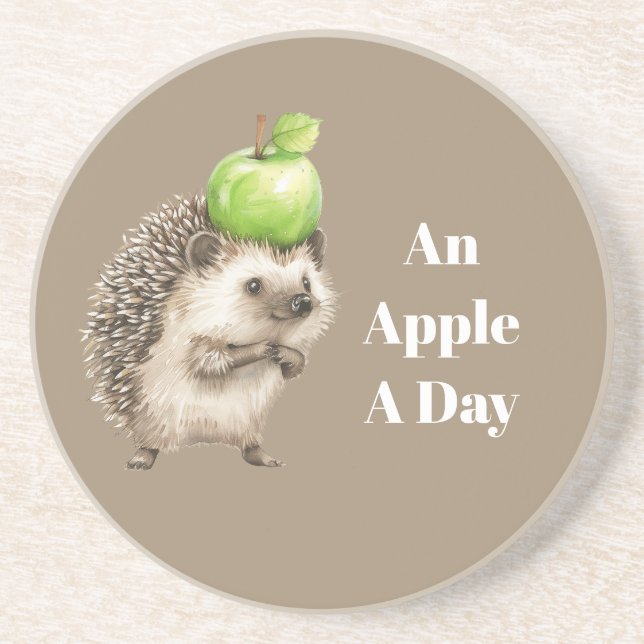 Green Apple A Day Hedgehog Coaster (Front)