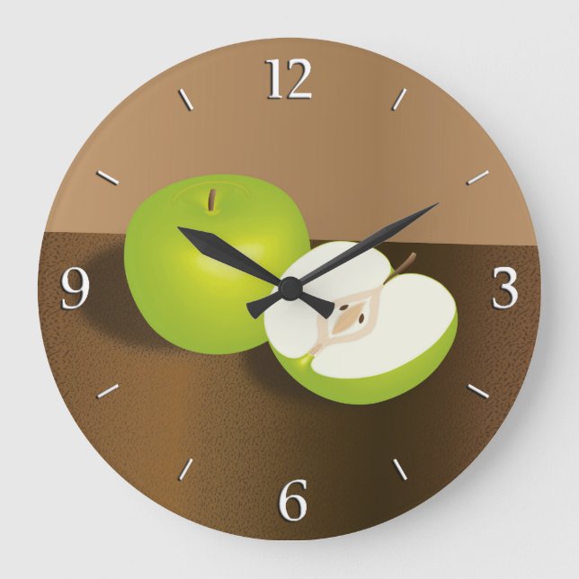 Green Apple-and-a-Half Still Life Large Clock (Front)