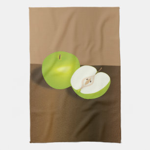 Green Apple-and-a-Half Still Life Tea Towel