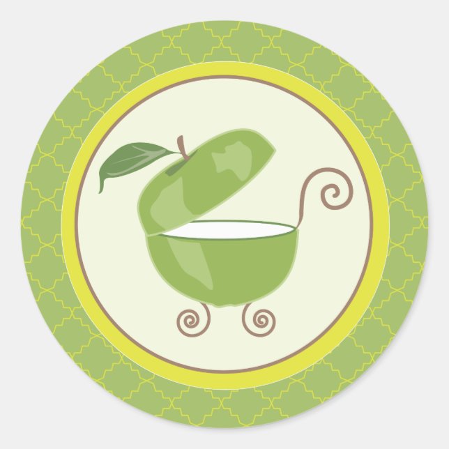 Green Apple Baby Carriage Envelope/Favour Sticker (Front)