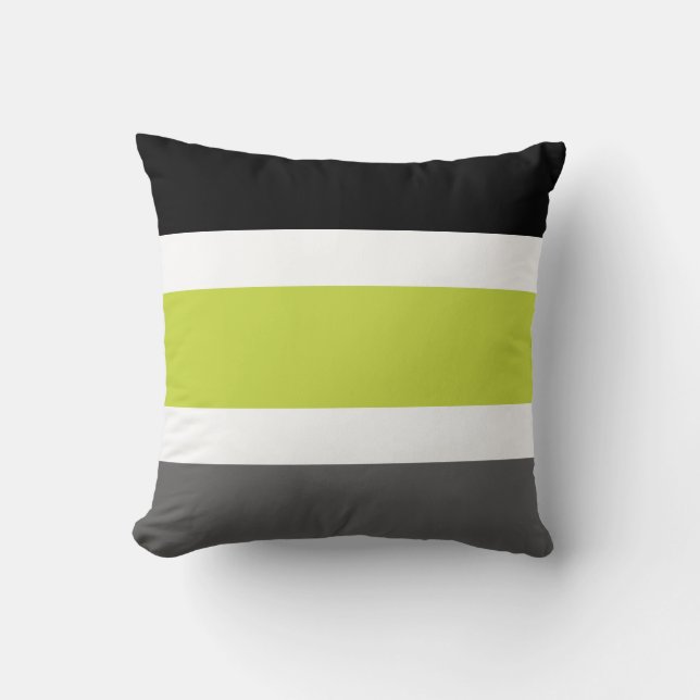 Green Apple & Black Large Striped Throw Pillow (Front)