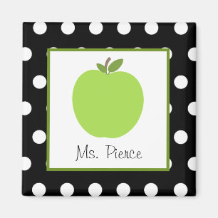 Green Apple / Black With White Polka Dots Magnet
