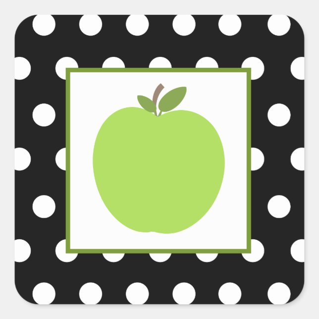 Green Apple / Black With White Polka Dots Square Sticker (Front)