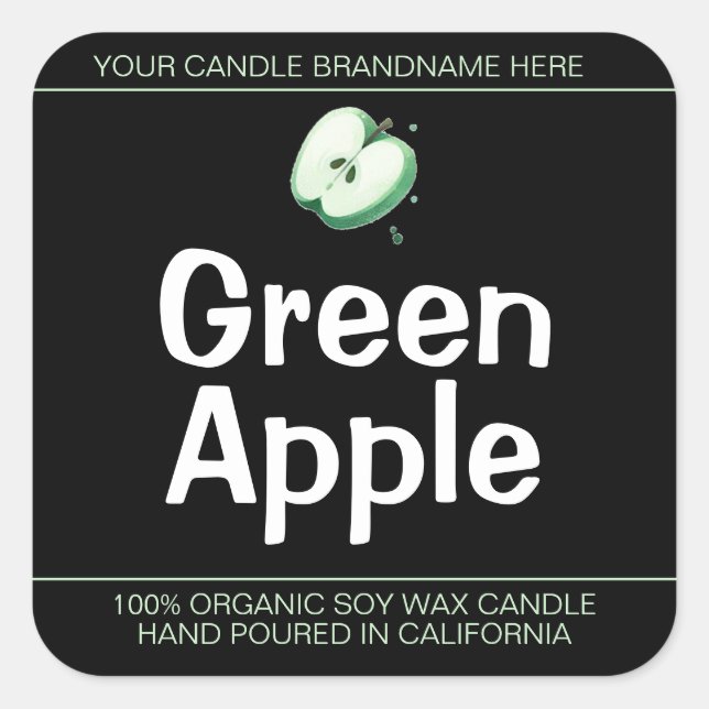 Green Apple Cute Symbol Soy Candles Labels Black (Front)