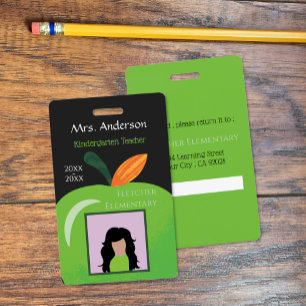 Green Apple Educator Black Vertical Photo ID Badge