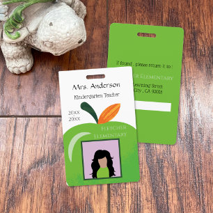 Green Apple Educator White Photo ID Badge