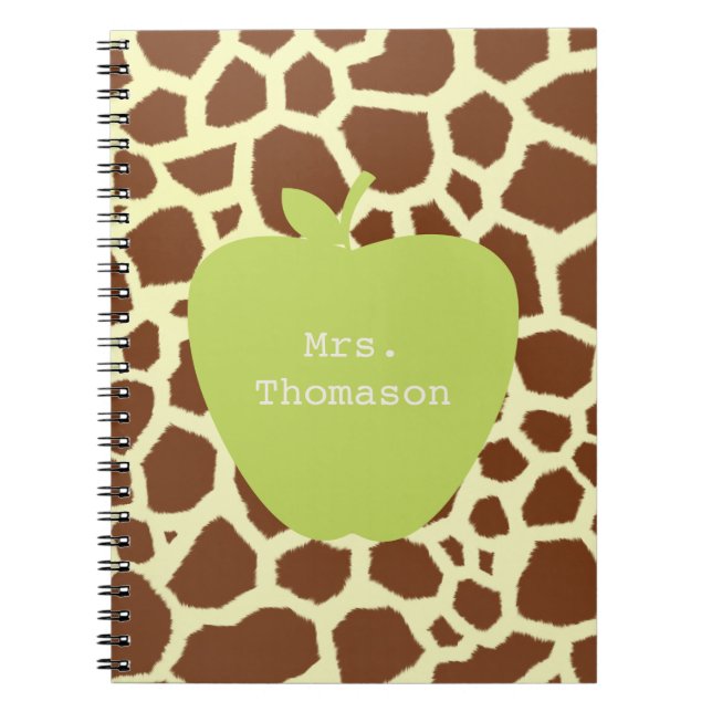 Green Apple Giraffe Teacher Spiral Notebook (Front)