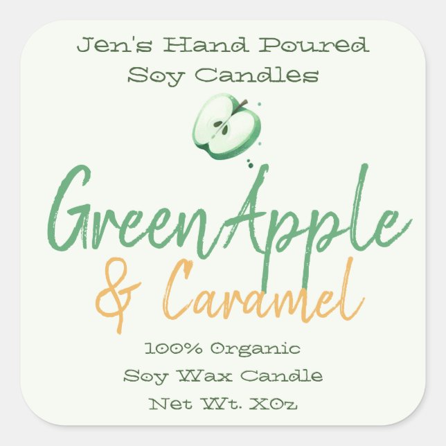 Green Apple Hand Lettered Mint Soy Candles Labels  (Front)