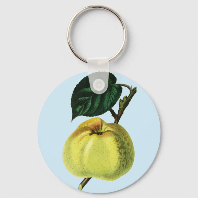 green apple on a tree fruit botanical illustration key ring (Front)