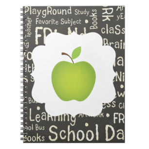 Green Apple on Chalkboard Background Spiral Notebook