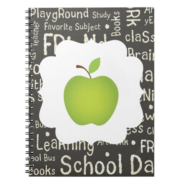 Green Apple on Chalkboard Background Spiral Notebook (Front)