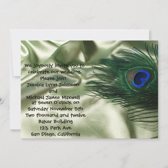 Green Apple Peacock Sill Life Wedding Invitation (Front)