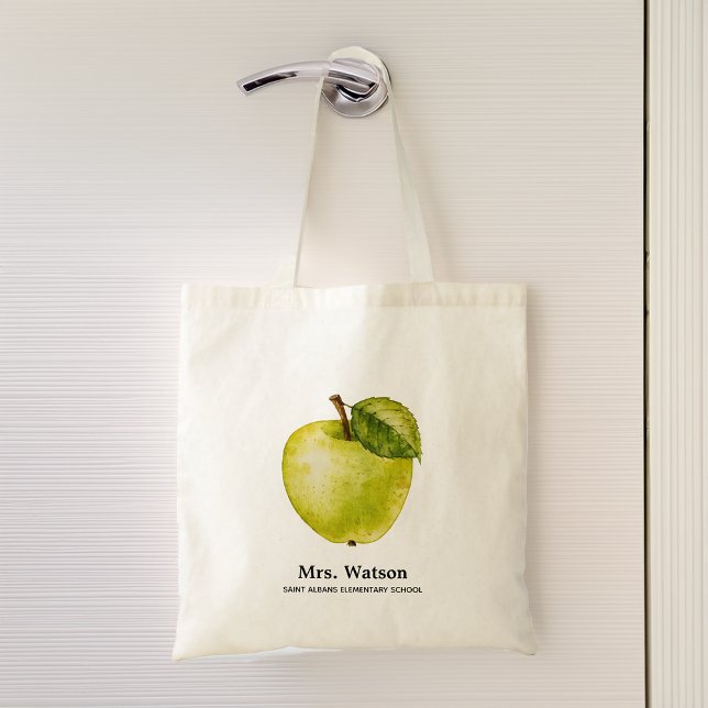 Green Apple Personalised Teacher School Tote Bag (Green Apple Personalized Teacher School Tote Bag)