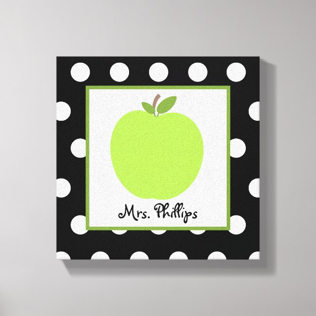Green Apple Polka Dot Wrapped Canvas For Teacher (Front)