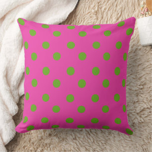 Green Apple Polka Dots on Diva Pink Cushion