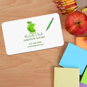 green apple substitute teacher business card
