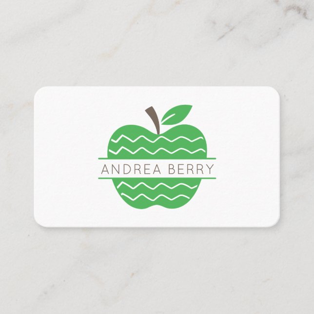 Green Apple Teacher Business Card (Front)