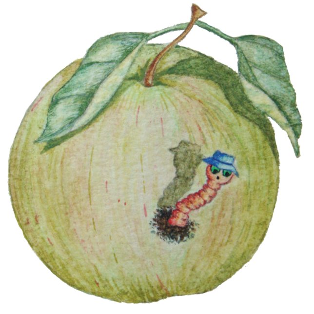 Green apple with funny maggot in hat illustration T-Shirt (Creator Uploaded)
