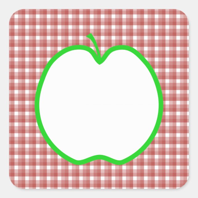 Green Apple with Red and White Check Pattern. Square Sticker (Front)