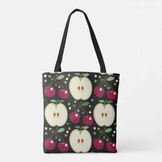 Green Apples And Red Cherries Tote Bag (Back)