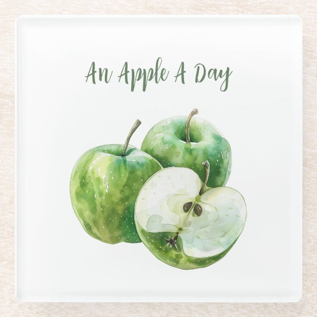 Green Apples Fruit Glass Coaster (Front)