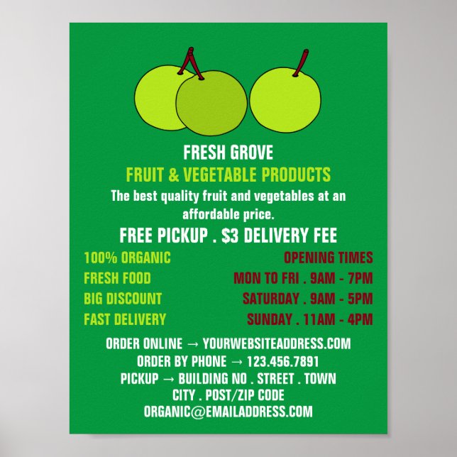 Green Apples, Greengrocers Advertising Poster (Front)