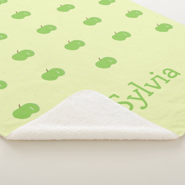 Green apples pattern monogram sherpa blanket (3/4)