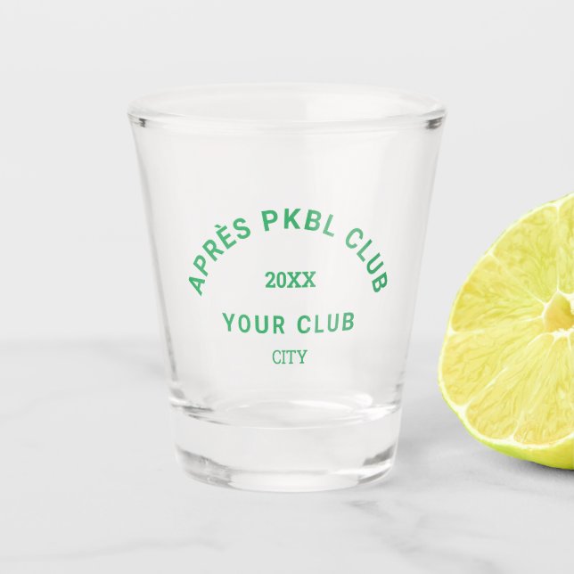 Green Après PKBL Club Crest Pickleball Shot Glass (Front)
