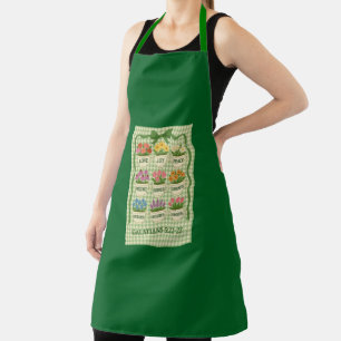 Green apron with flowers in tea cups 