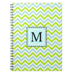 Green & Aqua Blue Chevron Custom Monogram Spiral Notebook