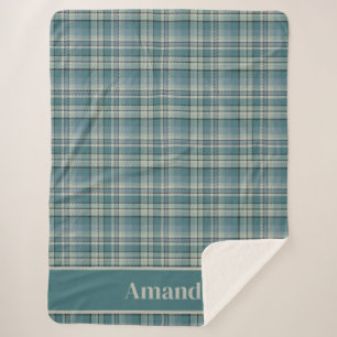 Green Aqua Blue Plaid Sherpa Blanket