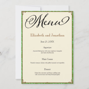 Green Aqua Brown Country Wedding Reception Menu Invitation