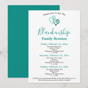 Green Aqua Linked Hearts 3-Day Reunion Invitation 