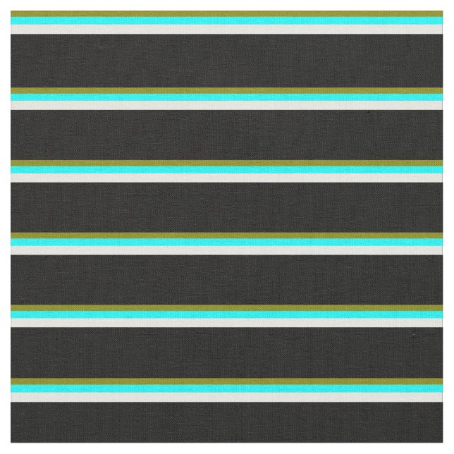 Green, Aqua, White & Black Striped/Lined Pattern Fabric (Close Up)