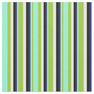 Green, Aquamarine, Midnight Blue, Black, and White Fabric