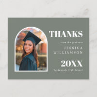Green Arch Modern Photo Graduation Thank You