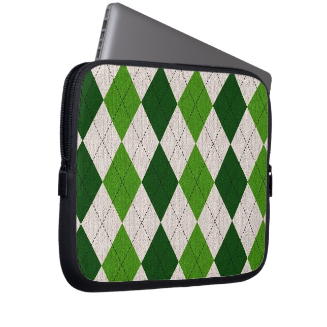 Green Argyle Laptop Sleeve (Front Right)