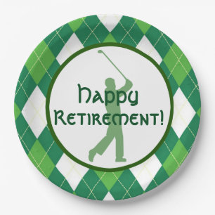 Green Argyle Pattern and Golf Party Paper Plate