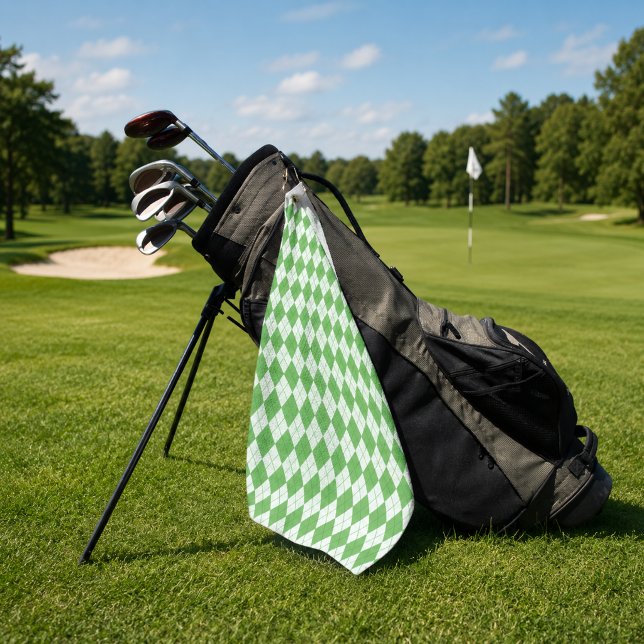 Green Argyle Pattern Golf  Towel (Green argyle plaid golf towel golfers gift)