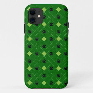 Green Argyle Paw Prints Case-Mate iPhone Case