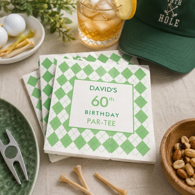 Green Argyle Plaid Golf Birthday Napkin (green argyle plaid golf 60th birthday personalized napkins
)