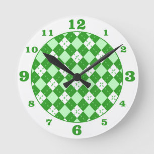 Green Argyle Plaid Round Clock