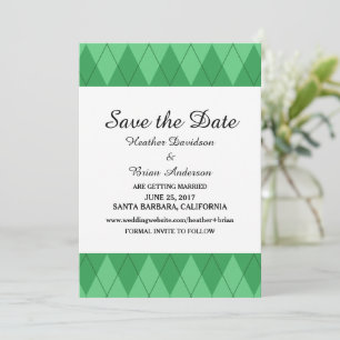 Green Argyle Save the Date Invite