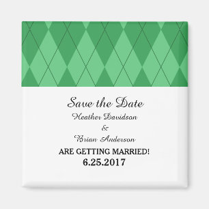 Green Argyle Save the Date Magnet