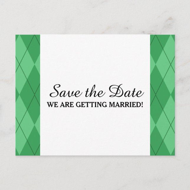 Green Argyle Save the Date Postcard (Front)