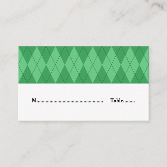 Green Argyle Wedding Place Card (Front)