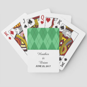 Green Argyle Wedding Playing Cards